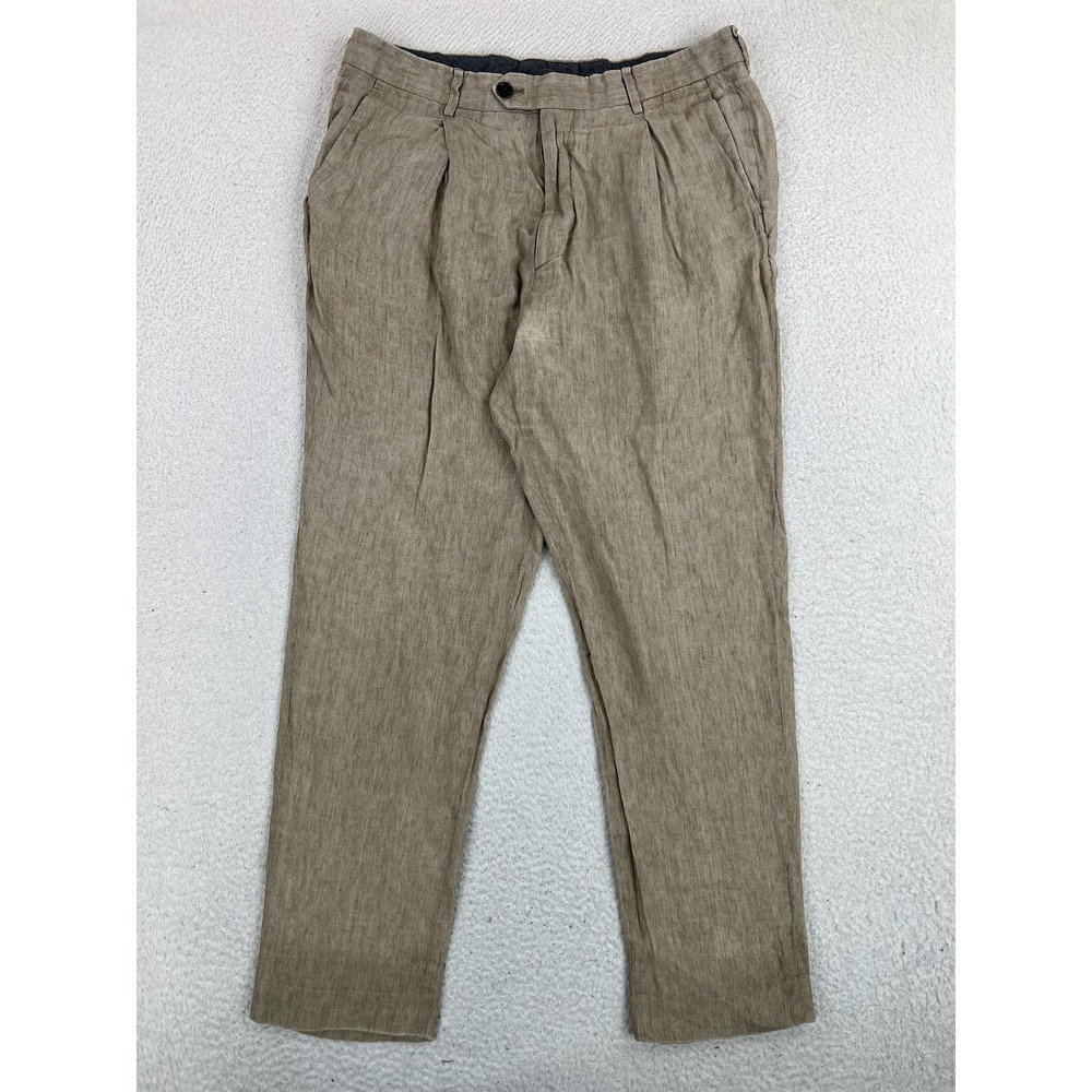 Todd Snyder Pants Mens 34x30 Beige Classic Fit 100% Linen Dress Pleated Portugal